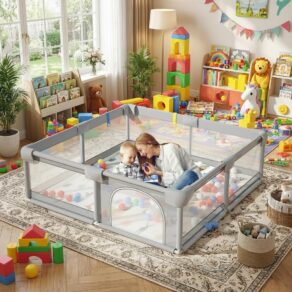 Cercadinho Infantil 127×127cm, Cinza, Tecido Oxford com Espuma, Antiderrapante, 0 a 6 Anos