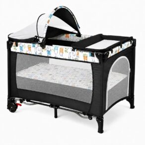 Berço Portátil 3 em 1 chiqueirinho moises de Bebê Multifuncional 0 a 24 Meses, com Trocador, Mosquiteiro Meia Sombra com Zíper, Colchão Espesso, Modo Balanço, Lateral Ajustável, Organizador, até 15kg