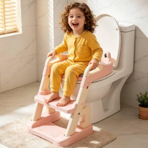 Redutor de Assento Infantil com Escada 2 em 1, Assento Sanitário Adaptador com Escadinha Banheiro, Altura Regulável, Estrutura Reforçada, Pedal Antiderrapante, Compatível com Vasos, para Crianças de 1 a 6 anos, Cor Neutra