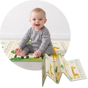 Tapete Térmico Infantil Dupla Face Dobrável, Impermeável, Macio, em Poliuretano, 1,80x1,50m, para Bebês e Crianças (Bichinhos)