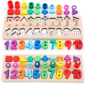 Kinderland Toys Quebra-Cabeça Montessori de Números em Madeira | Brinquedo Educativo Infantil 2 a 4 Anos | Aprender Cores, Formas, Contar e Matemática | Presente Montessori Menino Menina (Rainbow)