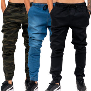 Kit 3 Calças Jeans Camuflada Masculina Jogger C/ Punho Lycra
