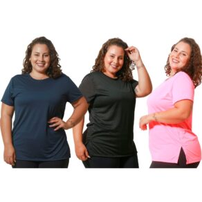 Roupa De Academia Feminino kit com 3 Blusas Dry Fit Plus Size Curve