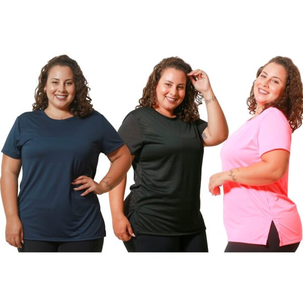 Roupa De Academia Feminino kit com 3 Blusas Dry Fit Plus Size Curve