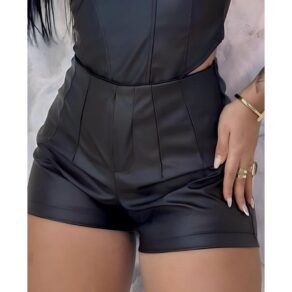 Short Feminino Couro Fake Zara Courino Cintura Alta