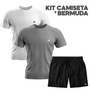 Kit 2 Camiseta Dryfit e 1 Shorts Tactel Masculino Bermuda de Academia Treino Corrida Esportes Praia
