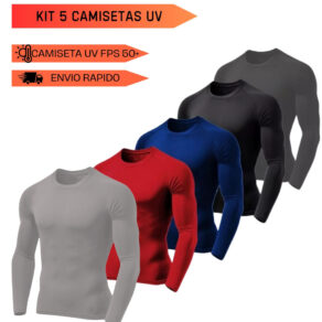 Kit 5 Camiseta UV Proteção Solar Uv50 Segunda Pele Praia Verão Todos os Tamanhos P ao G3