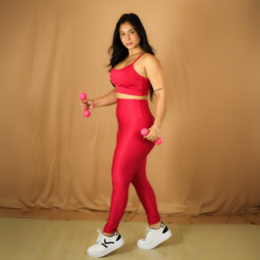 Conjunto Fitness Feminino Top Alça Calça Legging Wonder Canelado