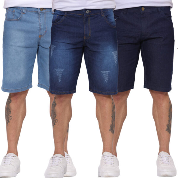 Kit 2/3 bermudas Masculina Jeans com lycra Slim PREMIUM Juvenil e Adulto e