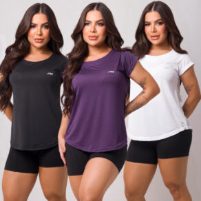 KIT 3 Camiseta Academia Feminina Dry Fit Treino Blusa Caminhada Treino Musculação