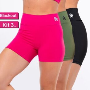 Kit 3 Short Fitness Feminino Meia Coxa Cintura Alta Zero Transparência Academia Básico