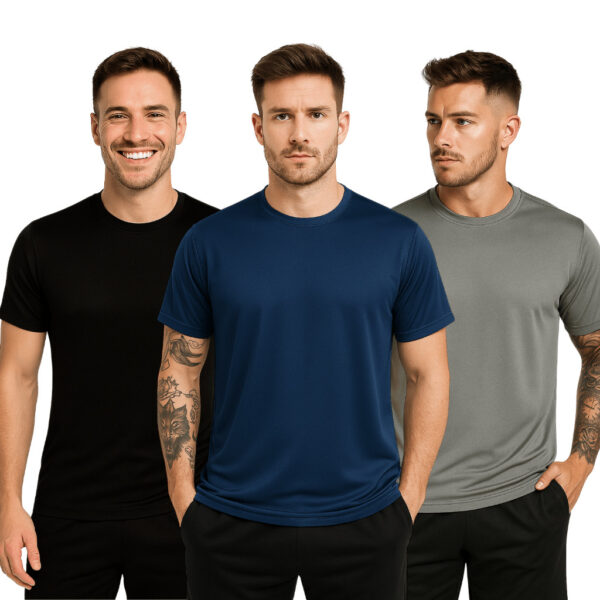 Kit 3 Camisetas Poliéster DryFit Masculina Lisa Academia Corrida Casual Esportes Confortável