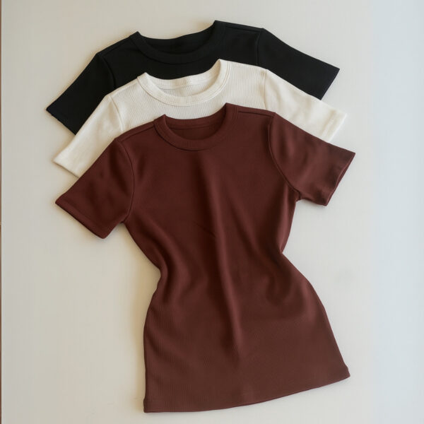 Kit 3 Blusa Manga Curta Ribana Feminina Básica Elegante Tendência Verão