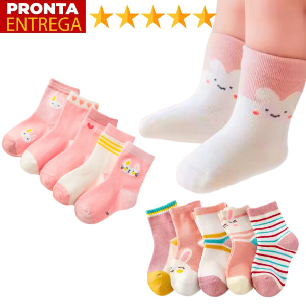 Kit 6/9/12/18 Pares De Meia Bebê Infantil Para Menina