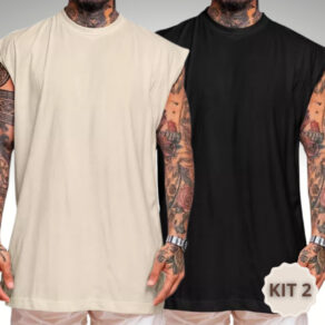 Kit 2 Regata Masculina Oversized Camiseta Larga e Lisa Para Treino 100% Algodão