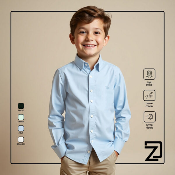 Camisa Infantil Social Manga Longa Menino Masculino