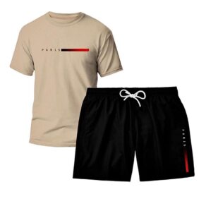 Kit Camiseta masculina Algodão + Short Tactel Masculino Paris estampado lançamento promoção