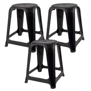 3 Banqueta Empilhável Banco Plástico Preta Moderna Até 120kg - Promoçã3