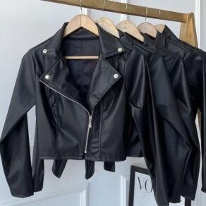 Jaqueta De Couro Feminina Com Ziper Inverno Elegante
