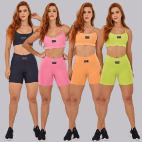 Conjunto Academia Feminino Top com Alças Finas + Short Bermuda, Compressão Premium AVA Fitness AURA