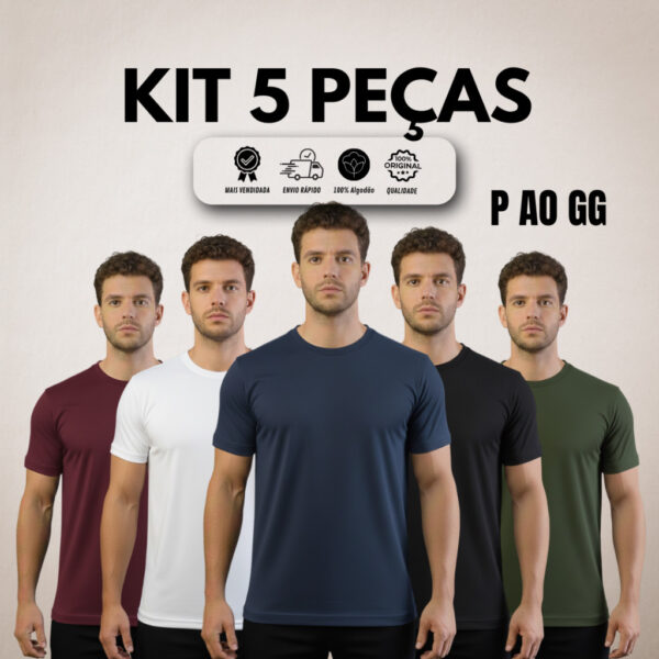 Kit 5 Camisetas Masculina Lisa Básica 100% Algodão Penteado, atacado, Moda Masculina Tamanho P ao GG