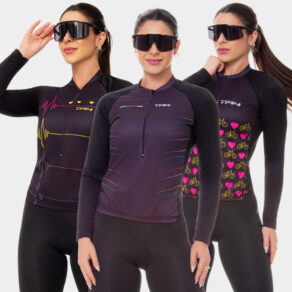Camisa de Ciclismo Blusa Bike Roda Rosa Feminina Manga Longa