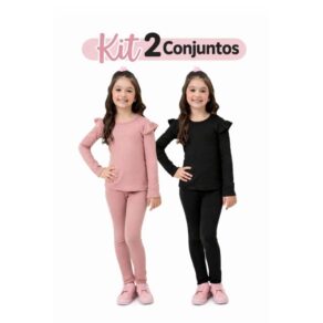 kit 2 Conjunto Infantil Canelado com Babado - Cores Vibrante, Confortável e Estiloso