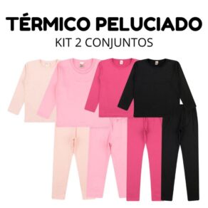 Kit 2 Conjuntos Térmico Peluciado Flanelado Feminino/Menina Infantil e Juvenil Inverno Segunda Pele