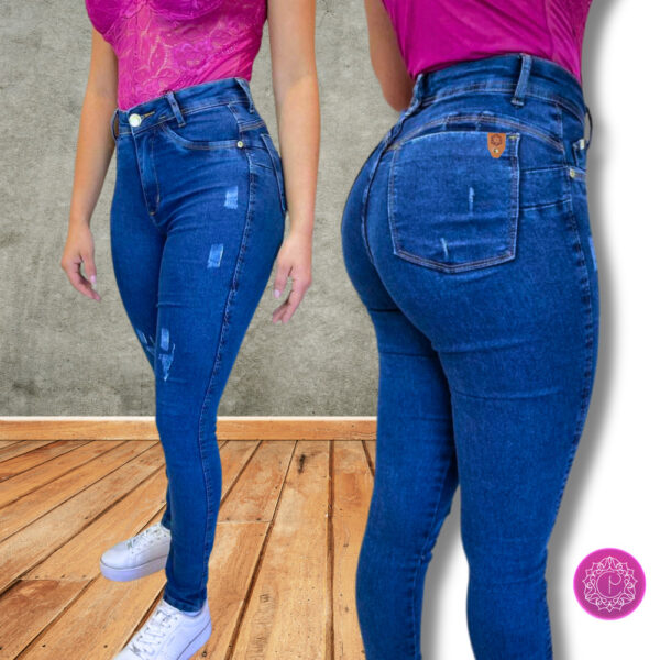 Calça Feminina Skinny Puido Elastano Cintura Alta Efeito Levanta Bumbum