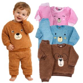 Conjunto Teddy Dupla Face Peluciado Quentinho Inverno Casaco Carneirinho Bebê Infantil Urso Ursinho
