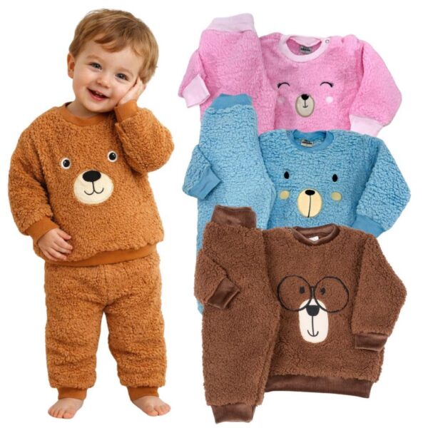 Conjunto Teddy Dupla Face Peluciado Quentinho Inverno Casaco Carneirinho Bebê Infantil Urso Ursinho
