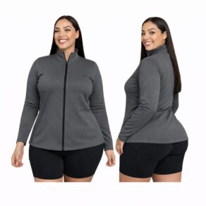 Jaqueta Plus Size Fitness Feminino Dry Fit Slim Proteção Solar UV, Tecido Térmico, Secagem Rápida