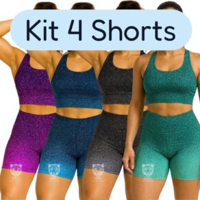 Kit 4 Shorts Degradê Cintura Alta Roupa Academia Feminina Zero Transparência