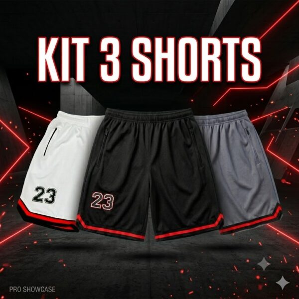 KIT 3 BERMUDÃO ADULTO CHICAGO MASCULINO DRYFIT ESPORTIVO ACADEMIA