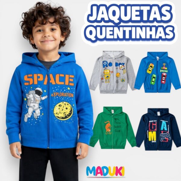 Kit 2 Jaquetas de Moletom Infantil Menino com Zíper e Capuz – Premium | 1 ao 16