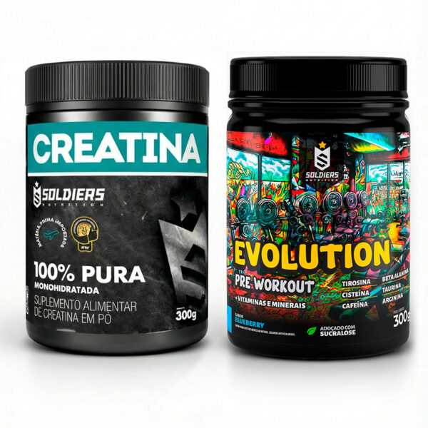 Kit: Creatina Monohidratada + Pré Treino Evolution 300g - Soldiers Nutrition Força Performance
