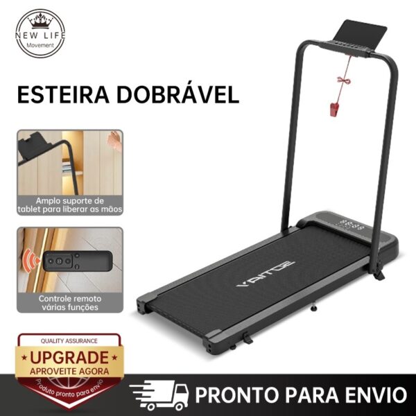 Esteira mecânica dobrável 3.5HP, 12km/h, bivolt 110/220V, silenciosa, Bluetooth, APP/remoto, painel LED com trava de seg