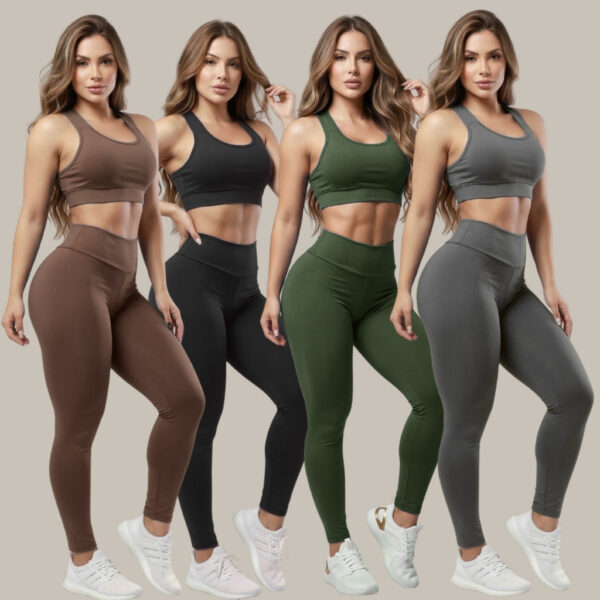 Kit 4 Conjuntos Calça E Top Roupas Feminina Academia Legging esporte suplex A01