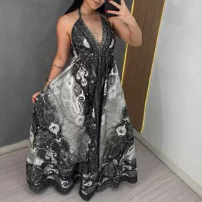 Vestido Indiano longo ESTAMPADO LONGO FRENTE Única e costa Nua, ELEGANTE