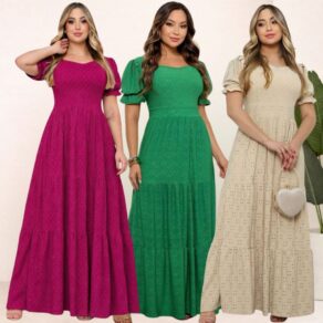 VESTIDO LONGO TRÊS MARIAS FEMININO LAISE DE MALHA COLORIDO