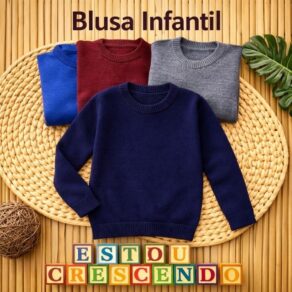 Blusa Infantil de Lã Quentinha Estilo Suéter Gola Careca – Casaco Inverno Menino Confortável Macio Roupa Infantil