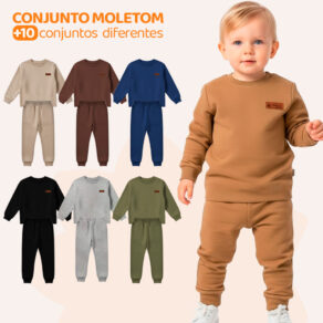 Kit 4 Peças Moletom Minimalista Bebê Menino Neném Blusa e Calça Manga Longa Roupa de Frio Inverno Masculino Liso