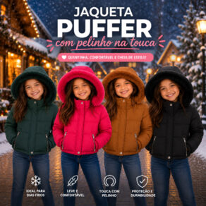 Jaqueta Puffer Infantil Juvenil Forrada Pelinho Menina Teen Blusa Inverno Frio Neve