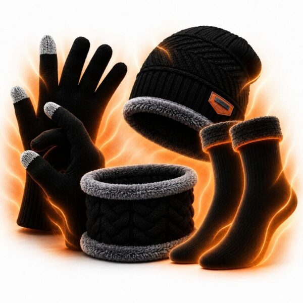 Kit Inverno Touca Gorro Forrado Cachecol + Luva + Meia Térmica Quente Frio Intenso Unissex
