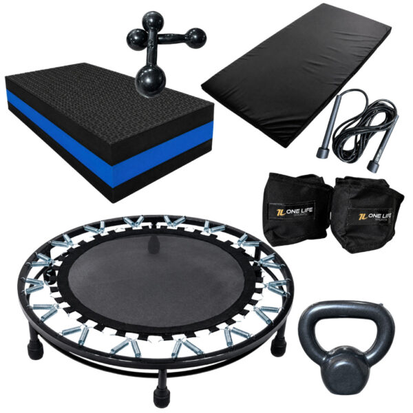 Kit Funcional c/ Mini jump + colchonete + corda + step + pesos para treinos em casa