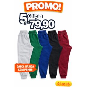 KIT 5 Un Calça Moletom Infantil 1 a 16 anos unissex menino e menina