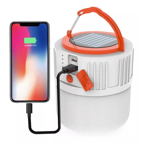 Lanterna lâmpada recarregável com painel solar USB e powerbank para camping H3780