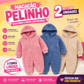 2 Unidades Macacão Capuz Pelúcia Fleece Bebê Infantil Inverno Manga Longa