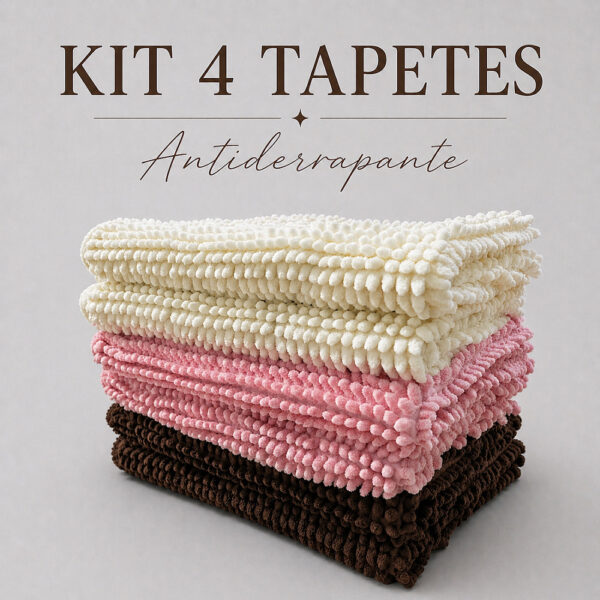Kit Jogo 4 Tapete de Banheiro Antiderrapante 60x40cm Tapete Bolinha Macarrão Microfibra Absorvente