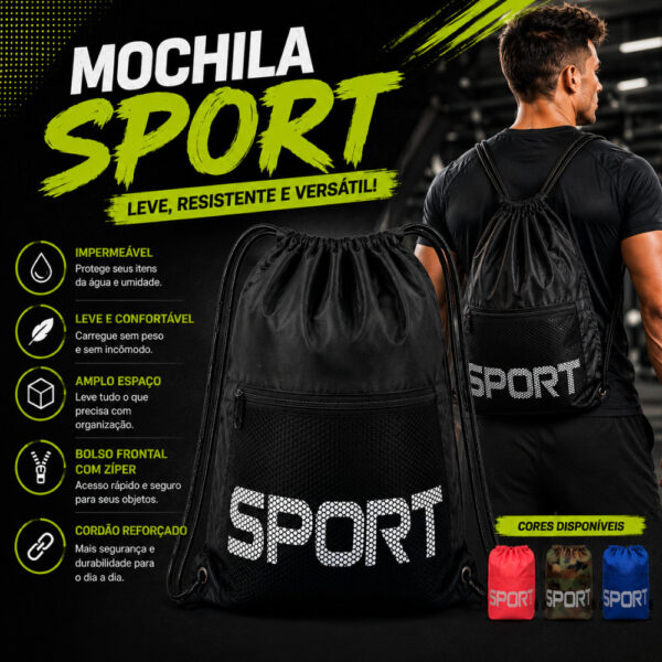 Mochila Saco Sport Academia Bolsa Impermeável Unissex Com Bolso Zíper Fitness Escola Viagem